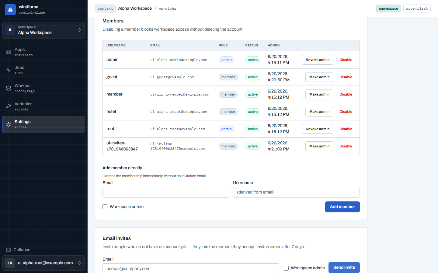 Settings Members